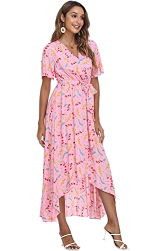 Image of VintageClothing Women's Wrap V Neck Floral Summer Dresses High Low Maxi Casual