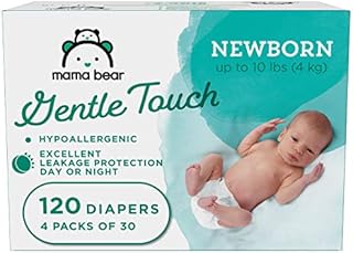 Amazon Brand - Mama Bear Gentle Touch Diapers, Hypoallergenic, Newborn, 30 Count (Pack of 4)