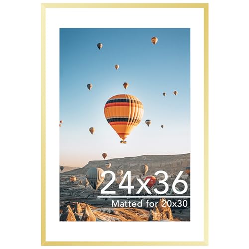 JCJMY 24x36 Picture Frame with 20x30 Mat Display Photo 20x30 with Mat or 24 x 36 Without Mat Wall Hanging Large 24 by 36 Poster Frame with Plexiglass Gold