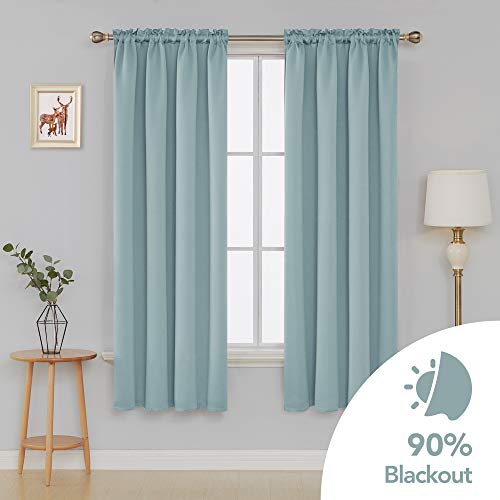 Image of Deconovo Polyester & Polyester Blend Solid Rod Pocket Blackout Curtain, Door - 7 Feet, Light Blue