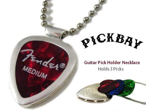 Pickbay .925 Sterling Silver Guitar Pick Holder Pendant Set With 18" Sterling Silver Chain (1Mm) + Adjustable Ball Chain Necklace & Guitar Pick Set #TOP5