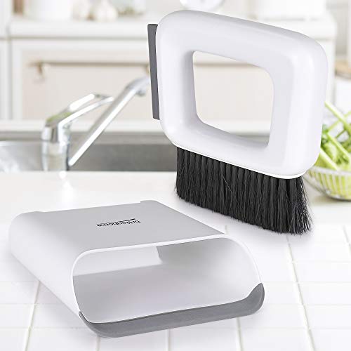BRITENWAY Mini Dustpan and Squeegee Small Hand Broom Counter Brush Cleaning Set with Squeegee Edge, Kitchen and Bathroom Handbroom for Countertops or Personal Areas