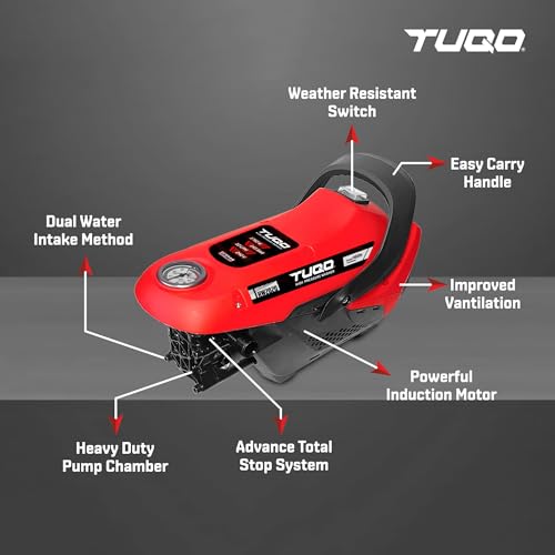 Image of TUQO High Pressure Car Washer, 1750 Watts Motor, 145 Bars Pressure, 10L /Min Flow Rate, 9m Steel Mesh Outlet Hose, Portable for Car, Bike, Home & Outdoor Cleaning- HW2020