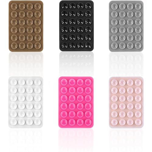 6 ventosas de silicona, adhesivo para teléfono móvil, ventosas, ventosas, teléfono móvil, soporte para teléfono móvil, portátil, extraíble, soporte para teléfono móvil (marrón+negro+gris+blanco+rosa+