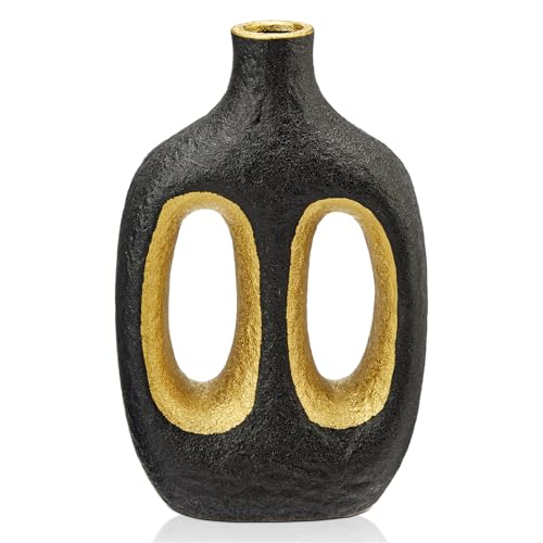 Arborus Donut Vase Keramik Vase Deko Schwarz Gold Vase 24 cm Blumenvase...