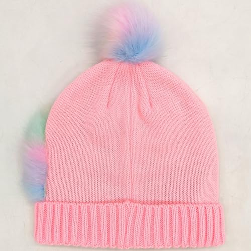 Toddler Kids Girls Winter Knit Unicorn Beanie Hat and Gloves Set with Pom Pom Age 2-8 Yrs4
