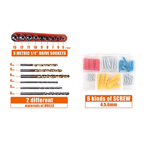 LETTON Tool Set with Drill,16.8V Max Cordless Power Drill Set with Hand Tool Set, Professional Household Home Repair Power Tool Kit with Storage Box-Orange