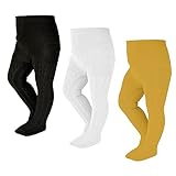 EPEIUS Infant Girl Tights Baby Girl Seamless Cable Knit Leggings Solid Cotton Stockings Footed Pants Dress Tights Clothes for 6-12 Months 3 Pair Pack,Black/Gold/Ivory