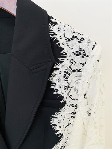 Women's Blazer Fashion Notched Lace Patchwork Female Spring 2025 Long Sleeve Suit Jackets4