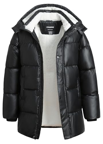 Image of Boys Winter Puffer Jacket Waterproof Hooded Parka Coat with Faux Fur Lining Warm Insulated Outdoor Jacket for Kids