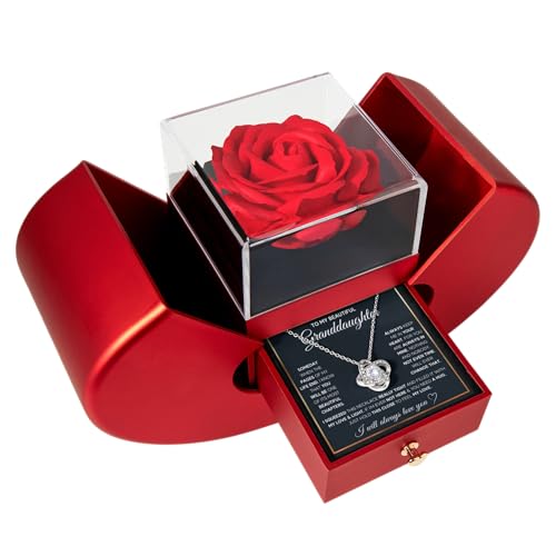 To My Granddaughter from Grandma | Birthday Graduation Christmas Jewelry Gift from Grandparents | Charm Necklace with Message Card and Gift Box (Heart Box Squeezed Love Knot)