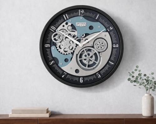 Image of ARMONIA Mechanical Moving Gear Wall Clock for Living Room | 46 cm Acrylic Industrial Steampunk Analog Wall Clock | Real Moving Gears, Dual Tone Design | Modern Home & Office Decor | Silver Black