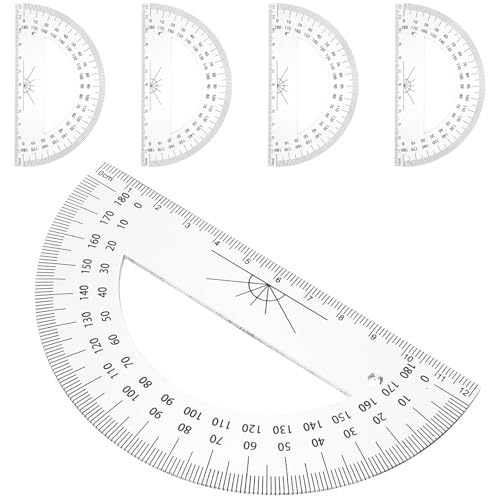 Abaodam 5個 プラスチック製半円量角器 高精スケール付き 学生用学角測定ツール 描画用文具