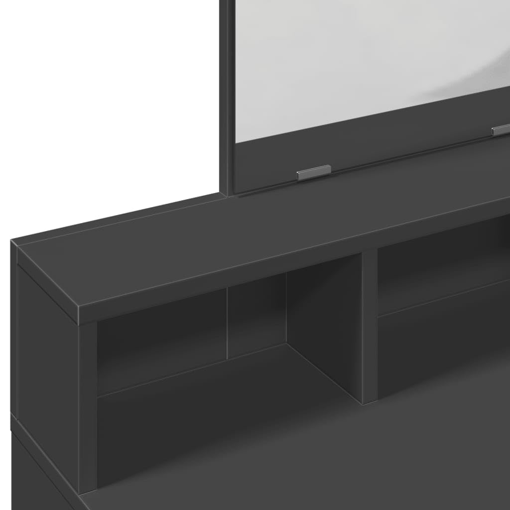 Toeletta Trucco con Specchio Nero 80x41x144,5 cm in Legno Multistrato, 2 Cassetti 3 Scomparti, Mobiletto Organizzatore Salvaspazio per Camera da Letto e Spogliatoio