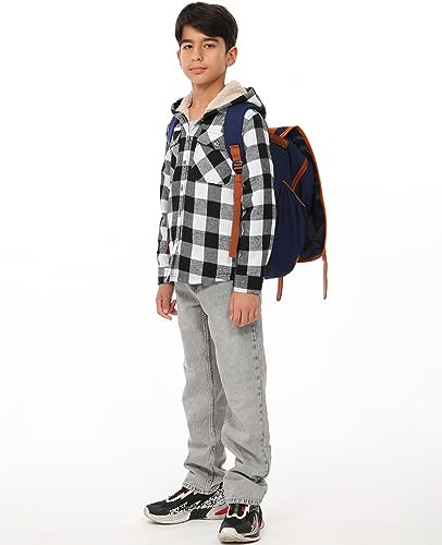Image of ZENTHACE Boys Sherpa Fleece Lined Flannel Plaid Button Down Shirt Jacket,Hooded Flannel Shirt with Hand Pockets