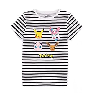 Pokemon T-Shirt Girls rayé Pikachu Eevee Sylveon Personnage Top