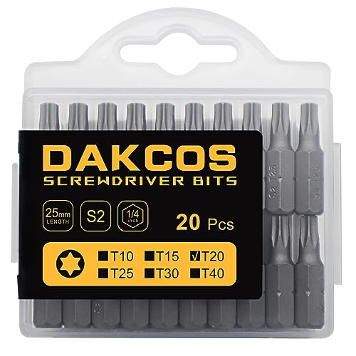 DAKCOS T20 Torx Bit Set, 20PCS, 25mm, S2 Alloy Steel