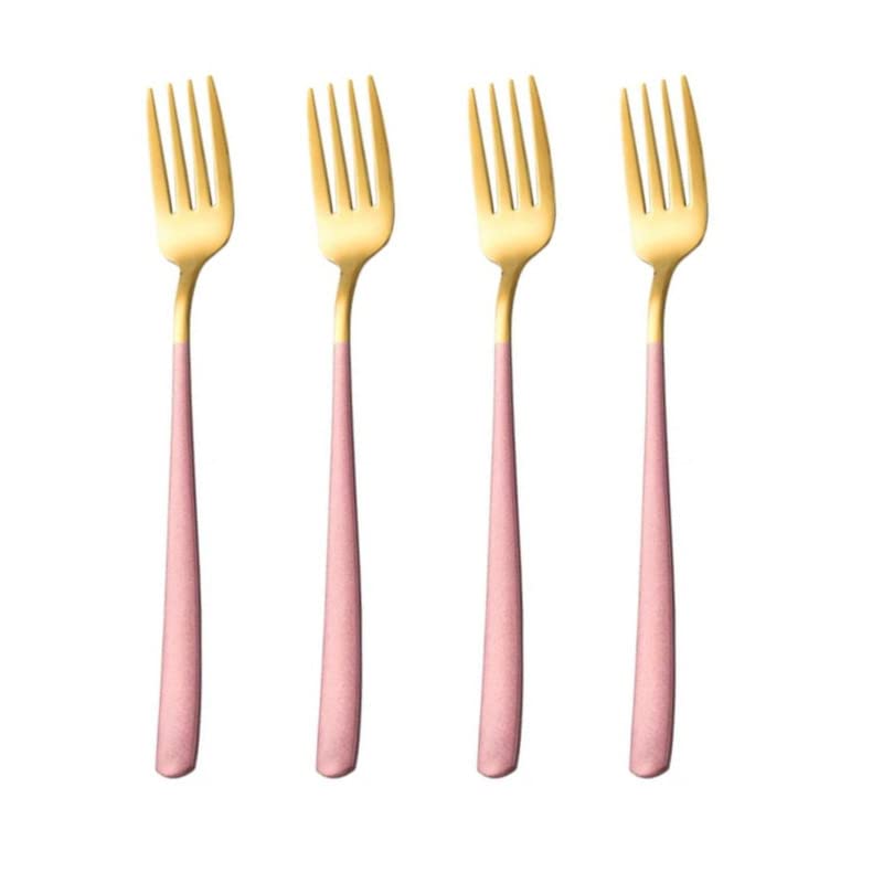 TOMATUS® Stainless Steel Dinner Fork for Home/Kitchen, Mirror Polish, Tablefork, Salad Fork, Dinner Fork Set for Home, Kitchen, Restaurant (Gold_Pink, Pack of 4)