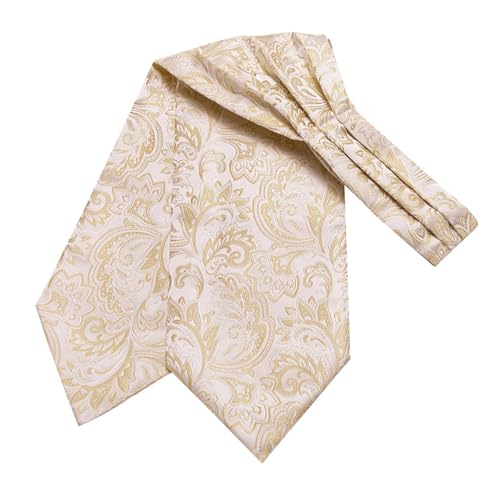 Image of Hi-Tie Silk Ascot for Men Self Tie Men's Cravat and Flower Lapel Pin Handkerchief Cufflinks Set for Wedding Party