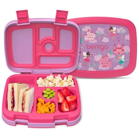 Bentgo Kids Prints Leak-Proof, 5-Compartment Bento-Style Kids Lunch Box - Ideal Portion Sizes for Ages 3-7, Durable, Drop-Proof, Dishwasher Safe, & Made with BPA-Free Materials (Fairies) Cover