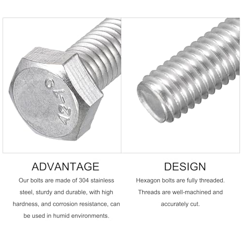 Image of METALLIXITY Hex Bolts (M4-0.7x30mm) 50Pcs, 304 Stainless Steel Coarse Fully Threaded Hex Head Screw Bolt Machine Screws - for Furniture Repair, Silver