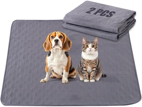 24” x 18”Washable Pee Pads for Dogs,2 Pack Reusable Puppy Pads,Waterproof & Leakproof Non-Slip Pet Pee Pads ,4 Layer Design Reusable Pet Training Pads for Dogs, Cats, Bunny, Grey