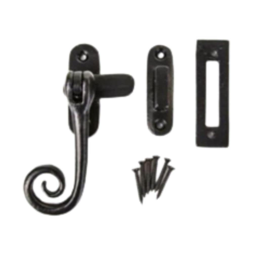 Sisi Uk Black Antique Monkey Tail Window Fastener Curly End Casement Fastener Vintage Monkey Tail Window Catch Traditional Cast Iron Window Latches For Wooden Windows Kit Pack.