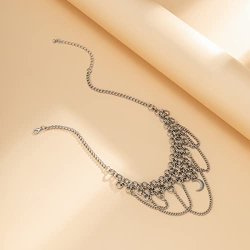 Kercisbeauty Silver Riveted Chainmail Choker Necklace with Moon Pendant for Women Statement Punk Jewelry (Style 6)3