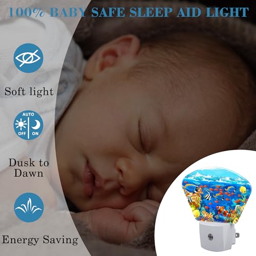 Image of Cartoon Underwater World Night Light for Kids, Tropical Fish LED Night Light Plug into Wall with Dusk to Dawn Sensor for Girls Boys Women Men Room, Hallway, Kitchen, Bathroom, Stairs Decor