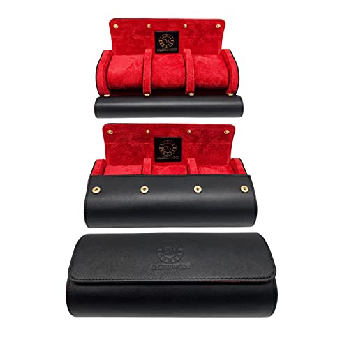 Image of Genuine Napa Leather Watch Roll Travel Case for 3 Watches - Travel Watch Rolls and Leather Watch Display Cases with Velvet Interior - Watch Storage Organizer Men's