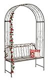 DanDiBo Rosenbogen mit Bank Metall 230x120 cm Braun 96074 Gartenbank Sitzbank Rankhilfe Rankgitter Garten Rundbogen Rosenspalier