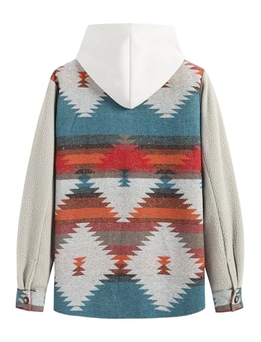 ZAFUL Men's Ethnic Aztec Printed Jacket Coat Flap Pocket Casual Long Sleeve Lightweight Lapel Faux FleeceShacket Top2