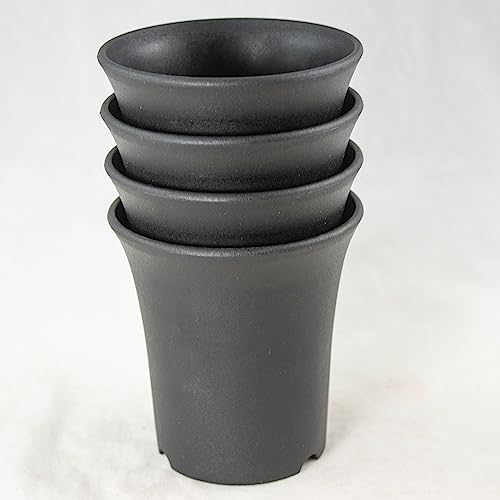 4 Japanese Round Black Plastic Cascade Bonsai Pot, Orchid Planter - 3.5'x 3.5'x 3.75' (4X#3)