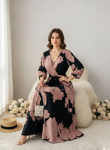 Image of Modestouze Attires Dress for Women Western, Maxi Dresses, One Piece Long Gown Outfit, Floral Print, V Neck Design, Clothing, Western Outfit for Women