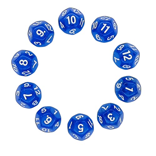 Deolven Poliédrico Dados, 10 Pieza Azul Transparente 12 Caras Dados para Dungeons & Dragons Dragones y Mazmorras, Claro D12 Dados para Mesa de Cartas DND RPG MTG