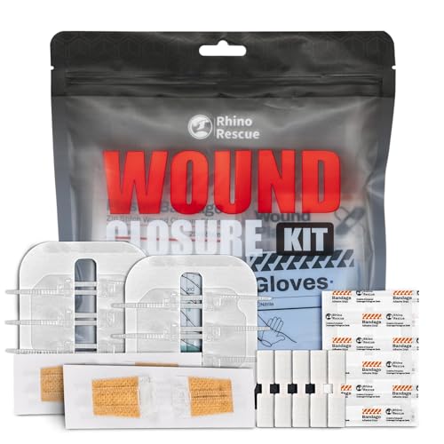 RHINO RESCUE Wound Closure Kit 3 Types Butterfly Bandages with Bandages Triple Antibiotic Ointment Wound Closure Strips Stitchless & Painless Stitch Zip Laceration Closure First Aid Kit