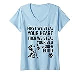 Mujer Perro dálmata Roba tu corazón Roba tu comida de cama y sofá Camiseta Cuello V