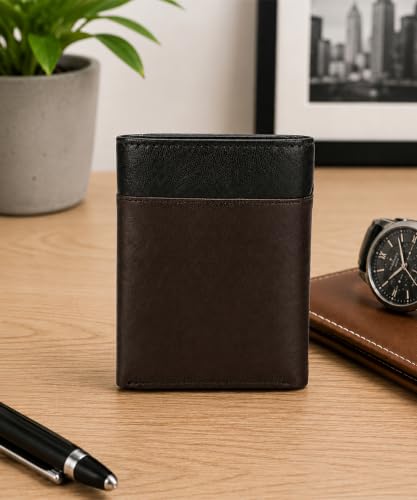 Image of Police Men's Genuine Leather Trifold Wallet with 6 Card Slots | Slim Compact|ID Card window|2 Slip Pockets|Gift Box Packaging
