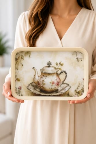 English Tea 20x30 cm Dekoratif Servis Tepsisi – Vintage Sunum Çay ve Kahve Tepsisi | Hediyelik