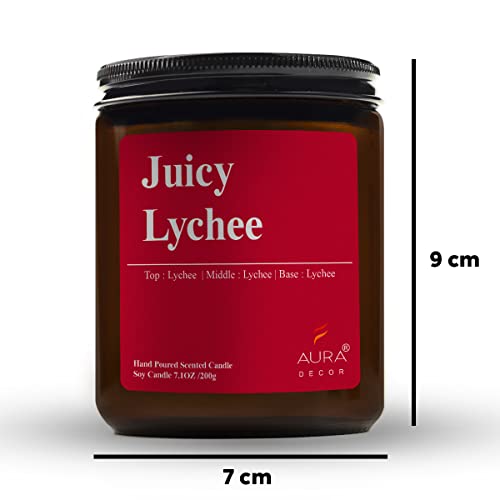Image of AuraDecor Scented Jar Candle | Handpoured Soy Wax Candle with Long Lasting Burn Time | Premium Amber Jar Aromatherapy Candle | Ideal Gift for Home & Decor (Extra Large, Juicy Lychee)