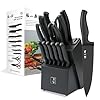 ZHANG XIAO QUAN SINCE 1628 15Pcs Knife Sets with Block, knife sets for kitchen with block High Carbon Stainless Steel Built-in Sharpener Dishwasher Safe(Black)