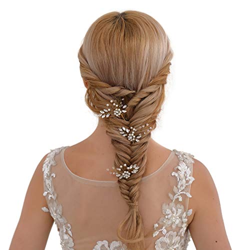 [2 Pack] Benefree Bride Wedding Pearl Hair Pins, Bridal Rhinestone Hair Pieces Wedding Hair Accessories for Women Girls (Silver and Gold)