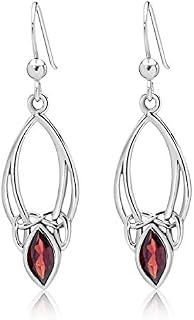 DTPsilver® 925 Sterling Silver Drop/Dangle Hooks Earrings - Trinity Knot - Celtic Collection - Various Natural Gemstones
