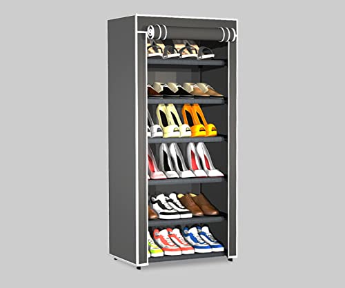Image of YouCopia Shoe Rack for Home Non Woven Fabric - DIY Multipurpose Shoe Rack Organizer, 6-Layer Shoe Rack for Home -Shelf with Dustproof Door Entryway for Heels /Slippers /Boots (Grey, 6-Layer)