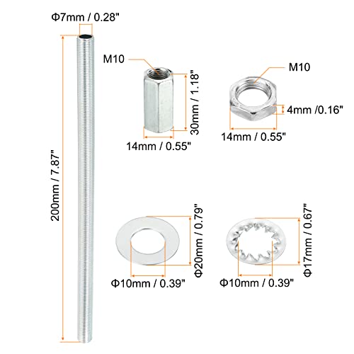 PATIKIL M10 Thread 7.87" Lamp Pipe Kit with Lock Nuts Washers - Image 2