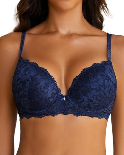 Image of Push Up Bras for Women Add 2 Cups Sexy Lace Cleavage Extra Padded Plunge Bra Underwire