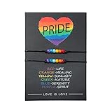 VERSRH 2pcs LGBT Rainbow Bracelets Set, Gay Pride Rice Beads Beaded Bracelet, Adjustable Love is Love Peace and Love Bracelet Gift for Couple, Gay Pride Accessories for LGBT Pride Day Parade