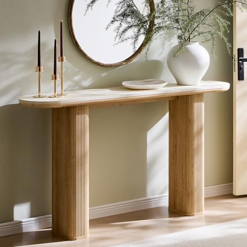 OKD 63 Inch Modern Console Table Arc Faux Marble Texture