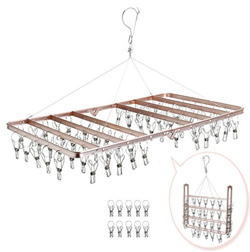 ピンチハンガー 洗濯物干し ハンガー60ピンチハンガー 靴下ハンガー アルミ合金 折りたたみ式 洗濯ハンガー 2020最新 収納便利 60ピンチ+ 予備ピンチ10個付