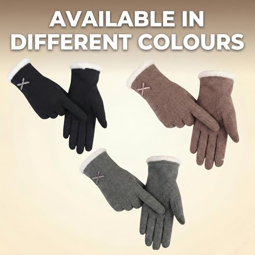 Image of Kraptick Women's Winter Woolen Gloves-Premium Thermal Fleece Lined Touchscreen Hand Warmer Gloves for Cold Weather, Cycling & Driving Soft Fur Cable Knit Elastic Mittens (Free Size, butterfly)(Gray)-8